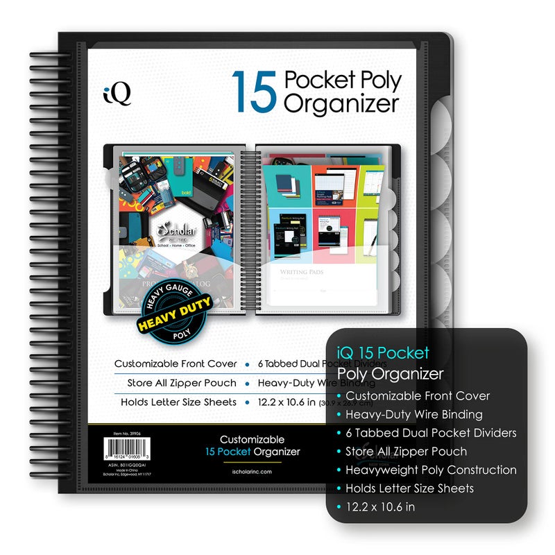 iScholar ""IQ iScholar 15 Pocket Organizer  12.2 x 11""  Tabbed Dividers  Color Will Vary (39906)""  Assorted - Image 3